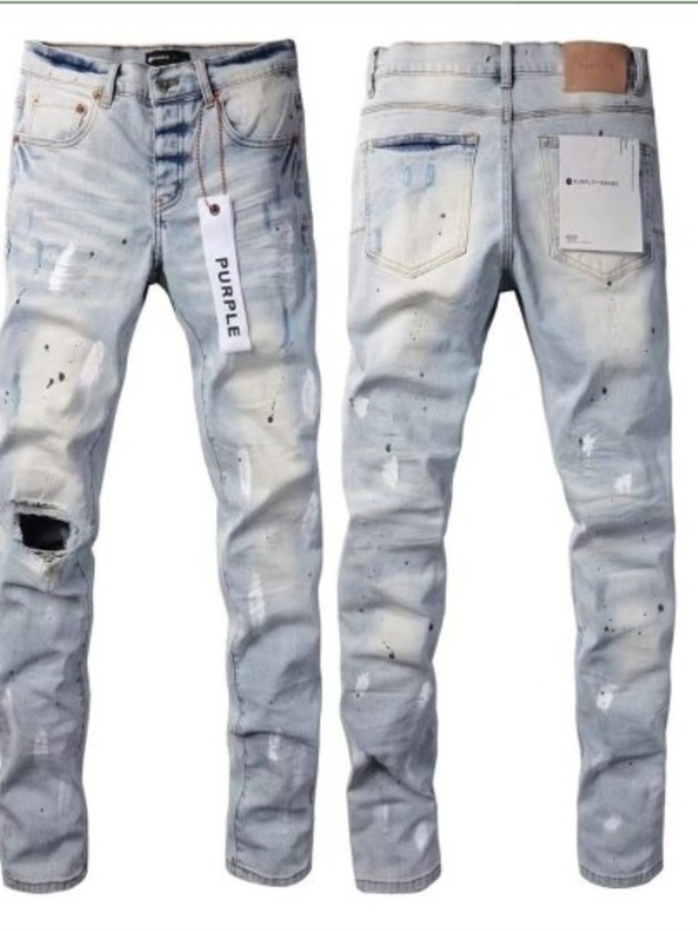 Purple Light Blue Skinny Ripped Paint-Splatter Jeans for Men